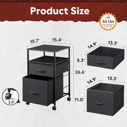 DEVAISE Mobile File Cabinet - Rolling Printer Stand with Open Storage Shelf for Home Office - Black