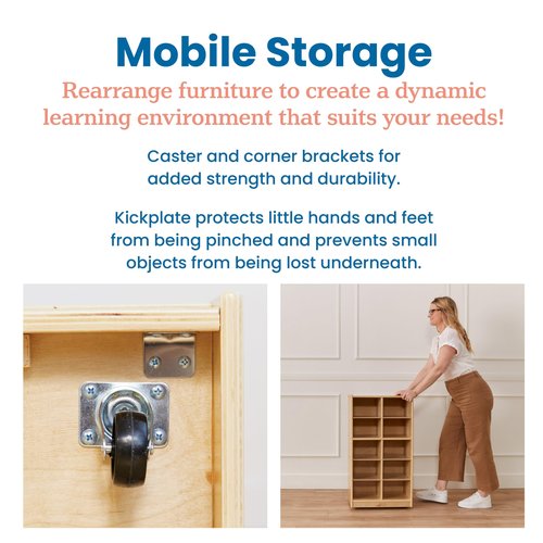 ECR4Kids 10 Cubby Mobile Tray Storage Cabinet, 5x2, Classroom Furniture, Natural