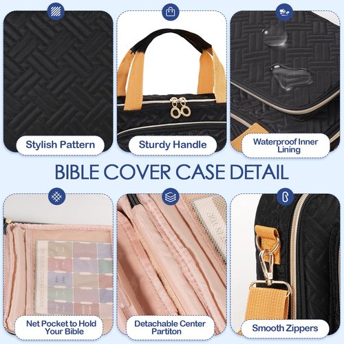 Bible Cover Case for Women, Large Bible Bag with Bible Study Supplies, Journaling Kit Book Carrying Case with Bible Highlighters Pens, Bible Tabs, and Gel Pens, Magnetic Bookmarks for Christian Gifts