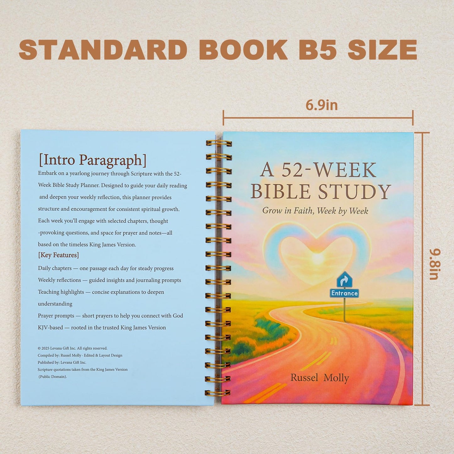 Russel Molly: A Journey Through Scripture — A 52-Week Bible Study & Daily Reading Plan, Spiritual Companion & Journal for Women & Teens, Christian Gifts and Bible Study Supplies, Hardcover Spiral-Bound Book(6.9" x 9.8")