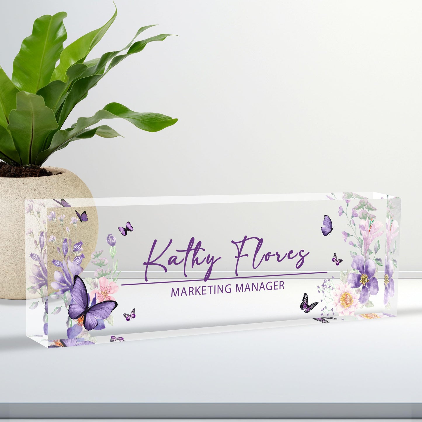Personalized Acrylic Name Plate for Desk, Custom Office Name Plates, Purple Desk Decor