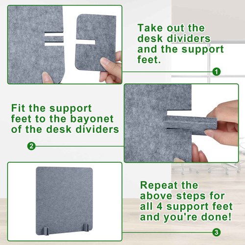 Buryeah 3 Pcs Desk Divider Desk Partition 23.6 x 47.2, 23.6 x 23.6 Stand up Freestanding Cubicle Privacy Partition Reducing Noise Visual Distraction Divider for Office Home School(Gray)