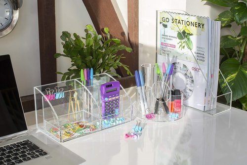 Osco Clear Acrylic Desk Organiser,130mm x 250mm x 120mm
