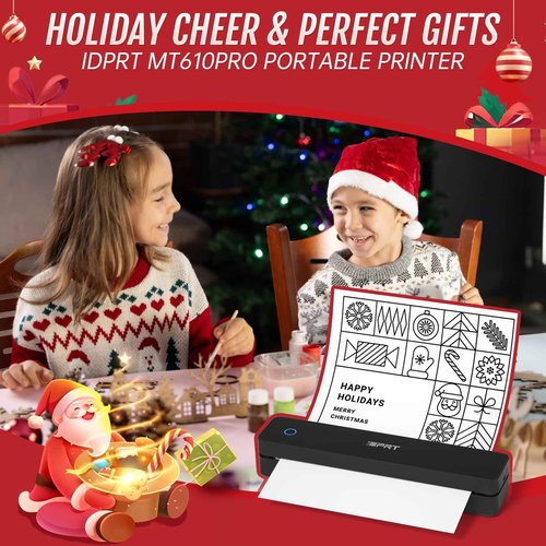 iDPRT Portable-Printer Wireless for Travel,300DPI Inkless Thermal Small Printers for Home Use,Office,Vehicles,Mobile Bluetooth Printer Supports 8.5" x 11" US Letter,for Smartphone & PC,Dark Black