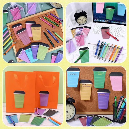 Youdaju 108 Pcs Coffee Cup Notepad Inspirational Sticky Notes with Pen Funny Motivational Sticky Appreciation Sticky Note CNA Week Thank You Graduation Gifts for Teacher Coworker Staff Office School