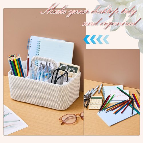 Marspark Bling Girly Caddy Organizer with Handle, 9.8 Inch Sparkly Pen Pencil holder for Back to School, Classroom, Office Desk Accessories Organizer for Pen Brush Makeup Supplies(White,Pearl Diamond)