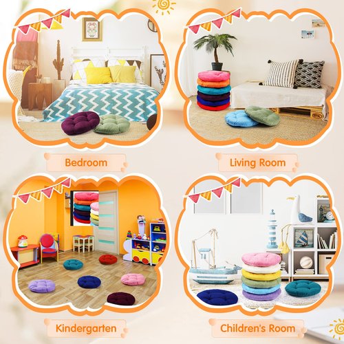 Geelin 12 Pcs 15.7 Inch Round Floor Seat Cushions Floor Pillow Color Linen Chair Pad for Kids Students School Classroom Tatami Car Office