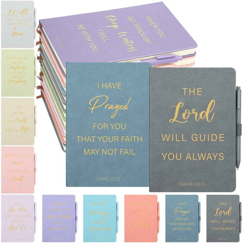 Thenshop 20 Pcs Christmas Christian Gifts Bulk 10pcs Pastel Leather Christian Journals for Women Bible Leather Notebooks with 10pcs Neutral Pens Inspirational A5 Prayer Journals for Women Church Gift