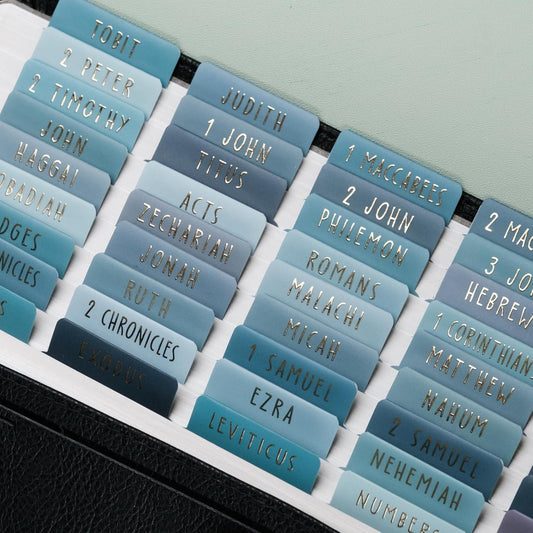 UPAFEXXI Bible Tabs - Laminated with Gold Foil Embossed Lettering | Easy-to-Read Large Print Stickers for 80 Chapters