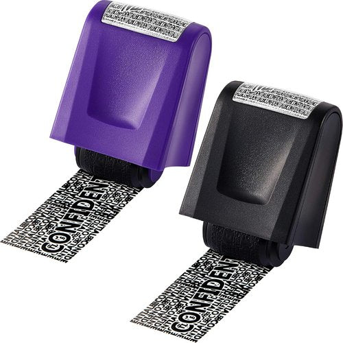 Outus Identity Theft Prevention Roller Stamp - Confidential Privacy Guard for Mail | 2 Pcs Set (Black & Purple)