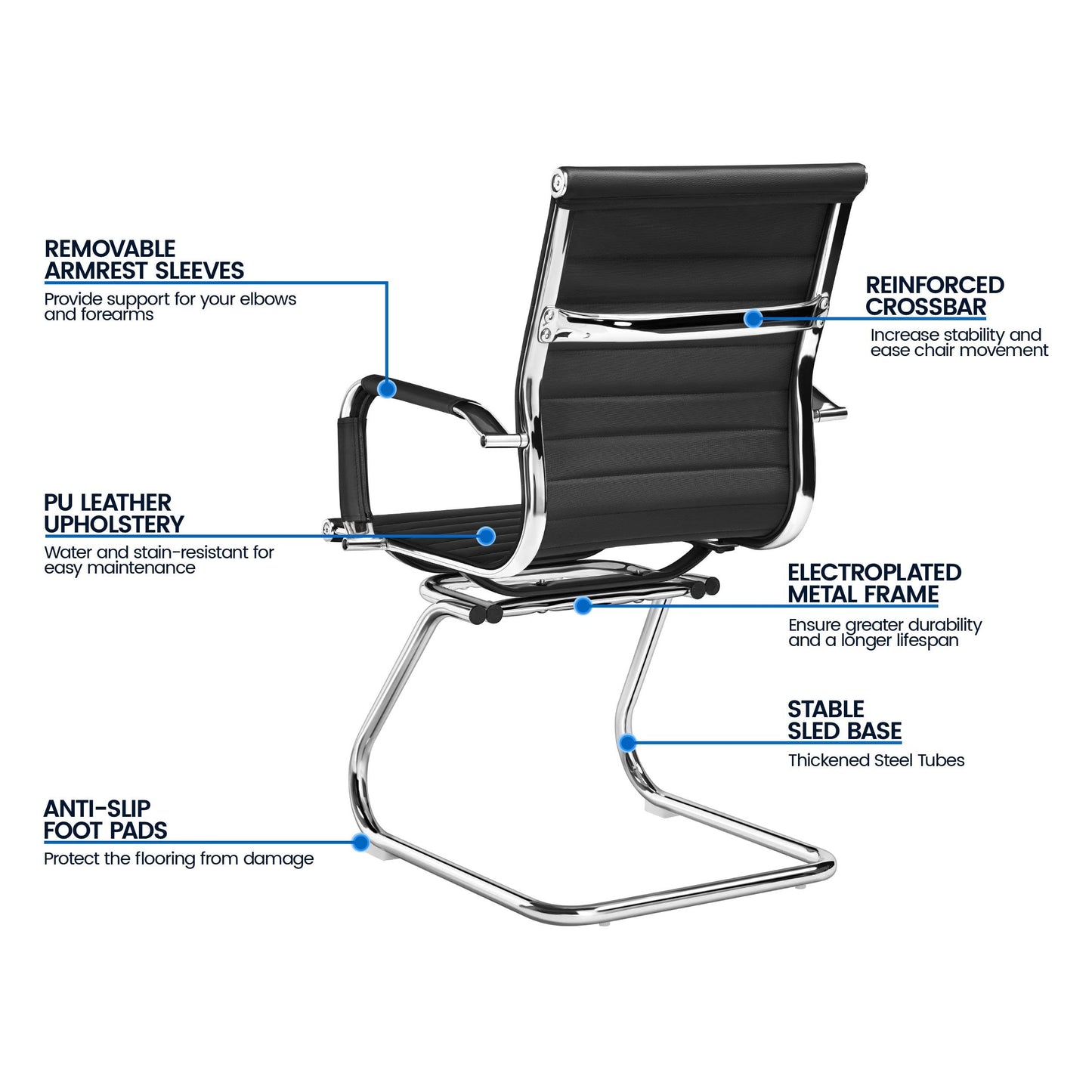 Yaheetech Faux Leather Office Reception Chair Without Wheels Mid Back Ergonomic Guest Chairs for Conference Reception Room Waiting Room, Set of 2 Black