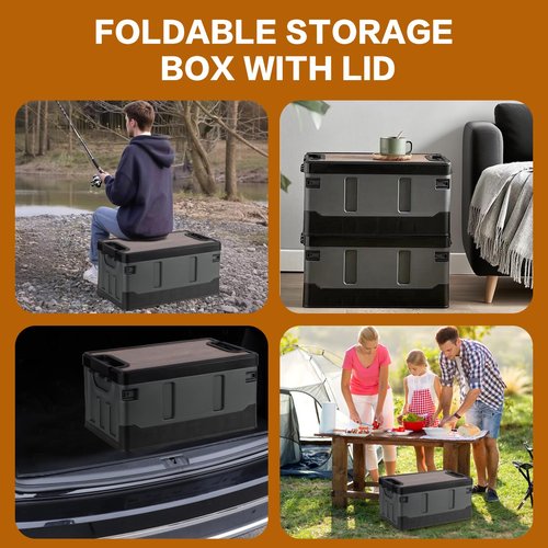 TOEEBR Collapsible Storage Bins with Lids, Portable Foldable Box with 2 Side Doors, Organizing Stackable Storage Cases Large Heavy Duty Utility Crates for Camp Fishing Car RV (Extra Extra Large-60L)