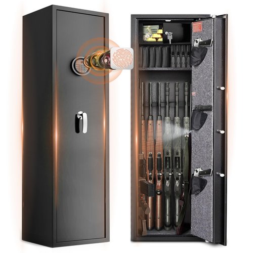 Marcree 8-10 Gun Safe for Rifles - 57.1" Quick Access Biometric Safe, Fingerprint & Digital Keypad Rifle Cabinet, Heavy Duty Steel Gun Storage for Pistols Shotguns, LED Light