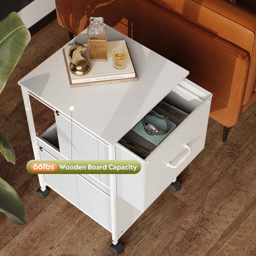 DEVAISE 2 Drawer Mobile File Cabinet, Rolling Printer Stand with Open Storage Shelf, Fabric Vertical Filing Cabinet fits A4 or Letter Size for Home Office, White