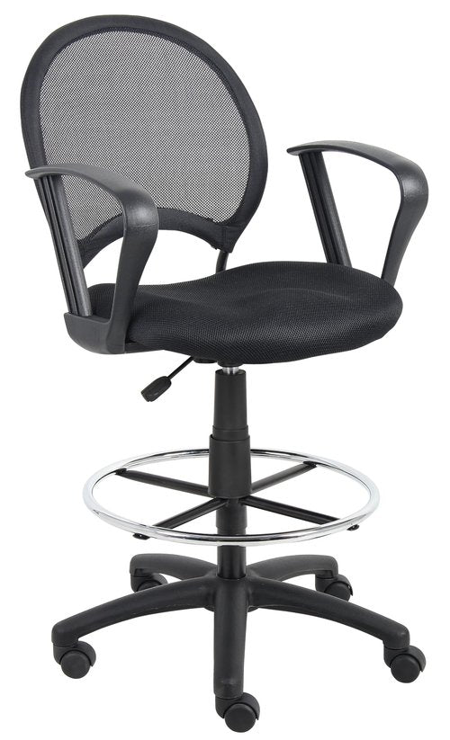 Boss Office Products Mesh Drafting Stool with Loop Arms in Black