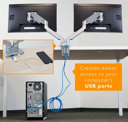 Mount-It! Dual Monitor Arm Mount Desk Stand | 2 x 3.0 USB Ports | Articulating Mechanical Spring Height Adjustable | Fits Two 24 27 29 30 32 Inch VESA 75 100 Compatible Screens | C-Clamp and Grommet