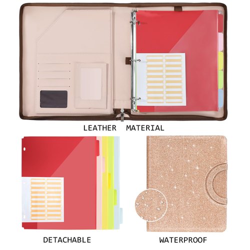 Trapper Keeper Binder Leather Business Portfolio Organizer with Zipper, Detachable 3 Ring Binder with Storage Clipboard, Fits Letter Size Paper, with Refillable Notepad, 5 Extra Folder Fivider Pages