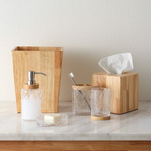 KMwares Decorative Square Wastebasket/Trash Can/Garbage Can for Home Accent, Kitchen, Bathroom Accessories, Office Decoration - Rubber Wood