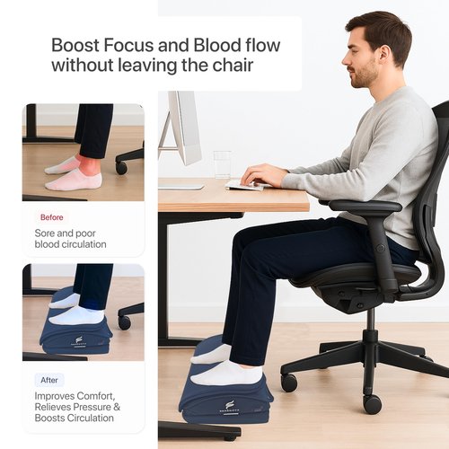 2-in-1 Shiatsu & Vibration Massager Footrest – Ergonomic Under Desk Footrest for Home or Office – Adjustable, Portable & Wireless