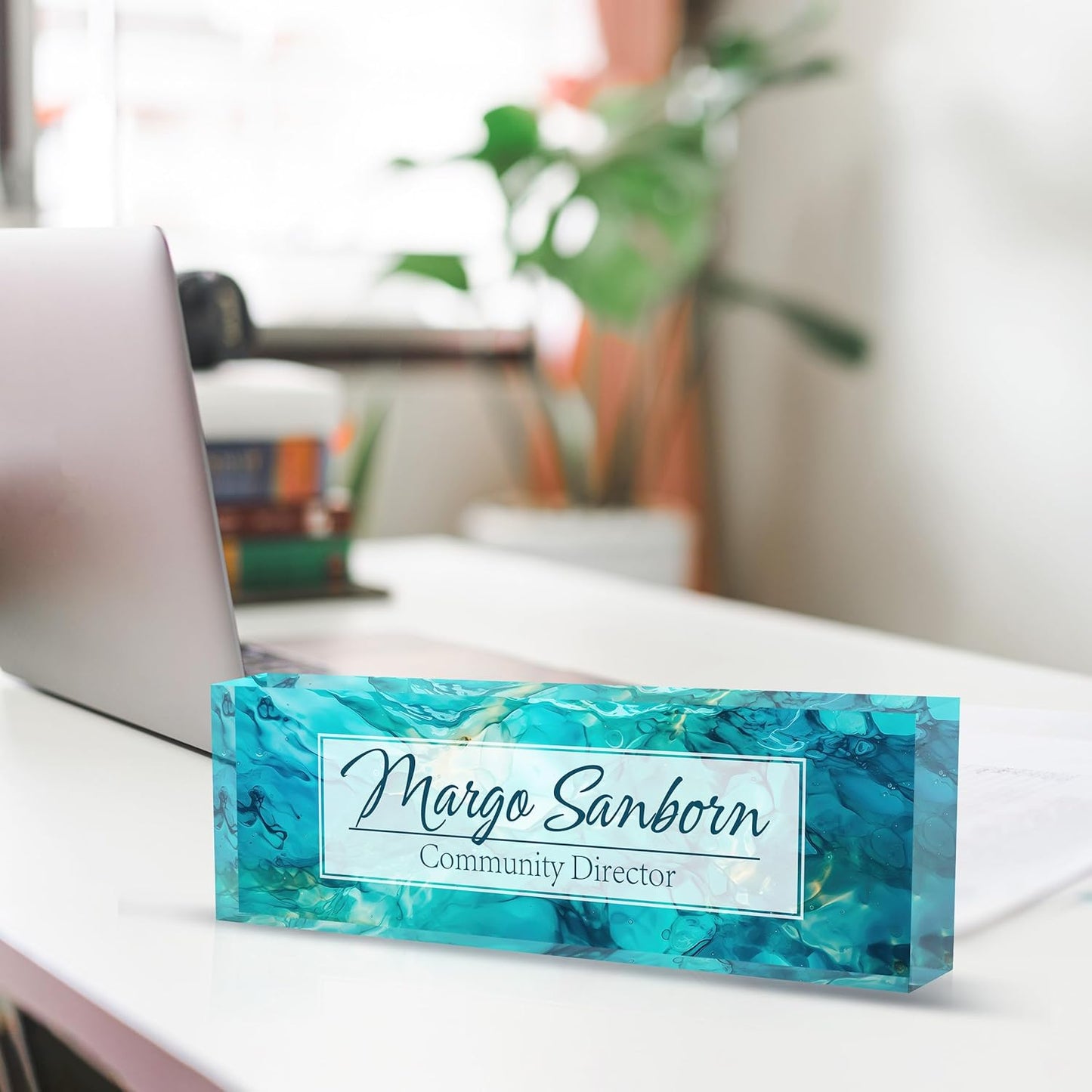 Skiennix Personalized Desk Name Plate - Custom Acrylic Office Accessory | Ideal Gift for Coworkers & Teachers (Ocean)