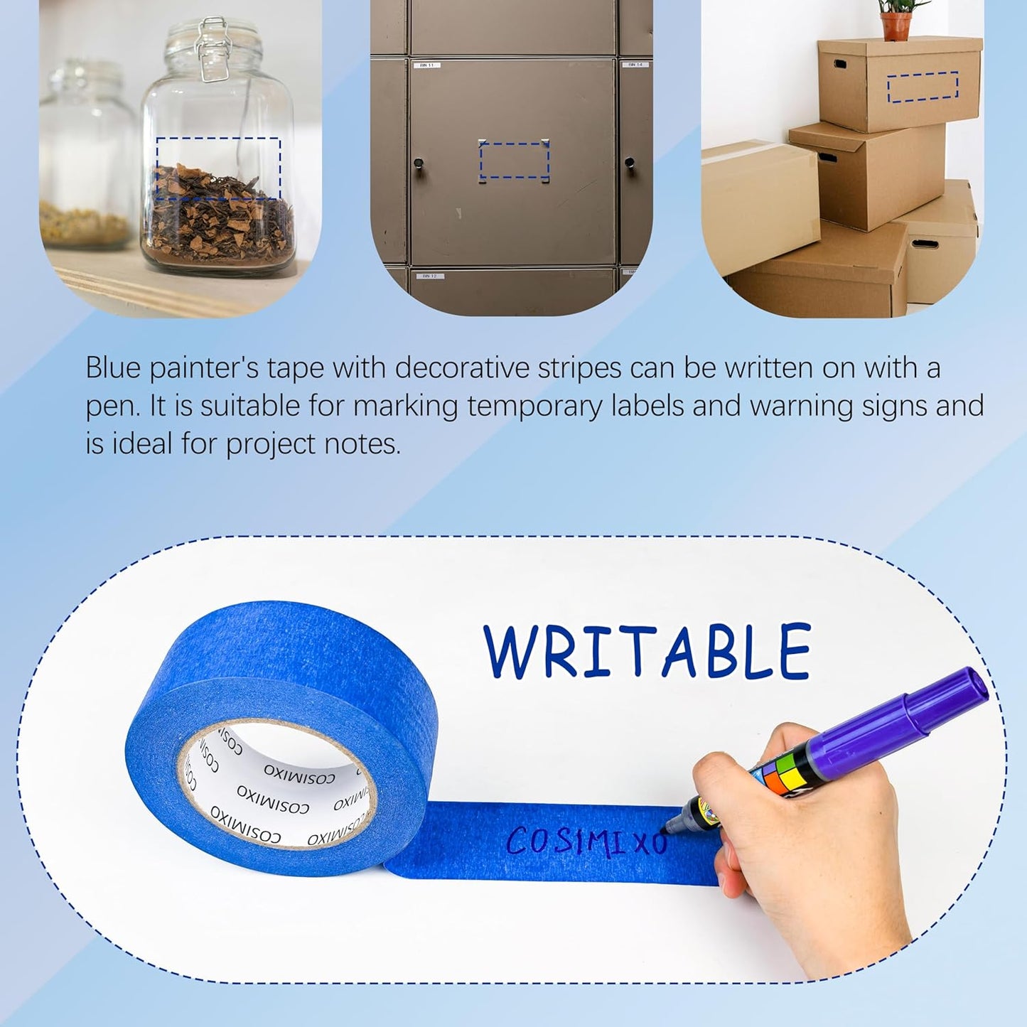 COSIMIXO Blue Painters Tape - Professional Grade 1.88 in x 60 Yds, 6 Rolls Pack | Residue-Free & Multi-Surface Use