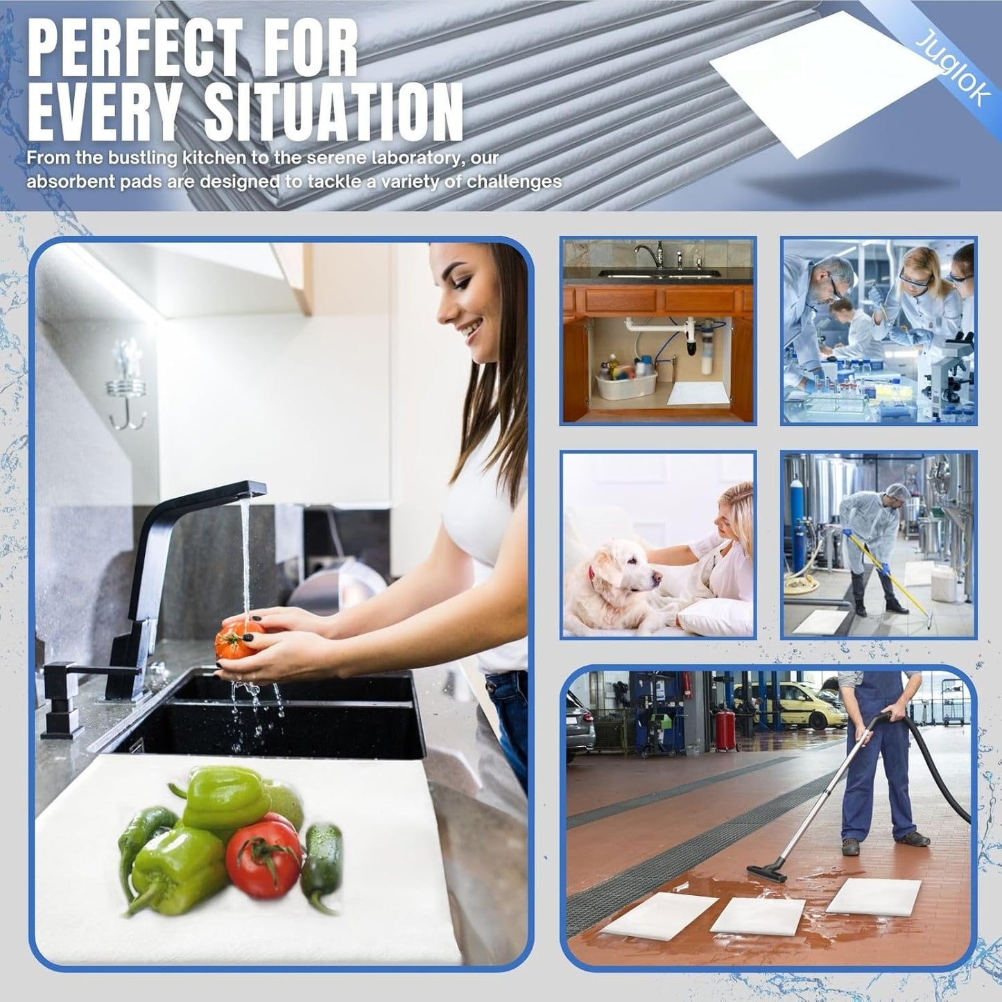 Water Absorbent Mats by [Brand Name] - 10 Reusable Quick-Dry Pads | 13.8" x 15.8" for Home & Garage
