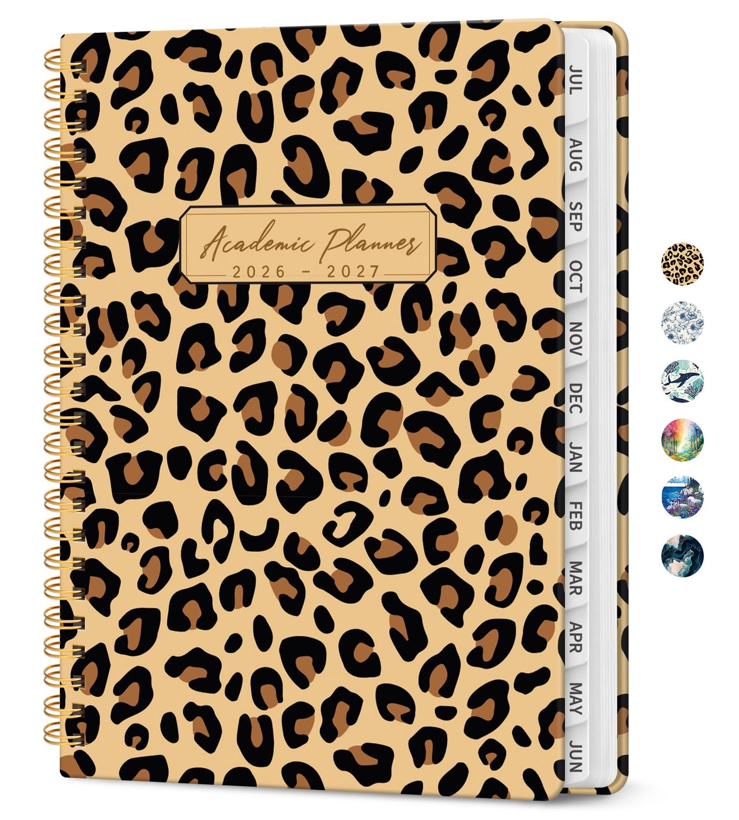 Planner 2026–2027, Weekly & Monthly Academic Organizer for School Year, Jul 2026–Jun 2027, Hardcover Planner with Tabs, Back to School Essential, 8.5" x 11", Leopard