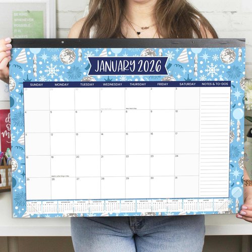 bloom daily planners Desk Calendar 2025-2026 - Academic Year Large Wall Calendar (July 2025 - July 2026) - 21” x 16” Desktop & Hanging Monthly Planner with Stickers for Home or Office - Holiday Icons