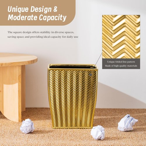 Bathroom Trash Can, Stylish Garbage Container Bin for Living Room, 1.32 Gallon/5 Liters Gold Small Trash Can, Waste Basket for Bathroom, Kitchen, Office, Bedroom-Room Decor