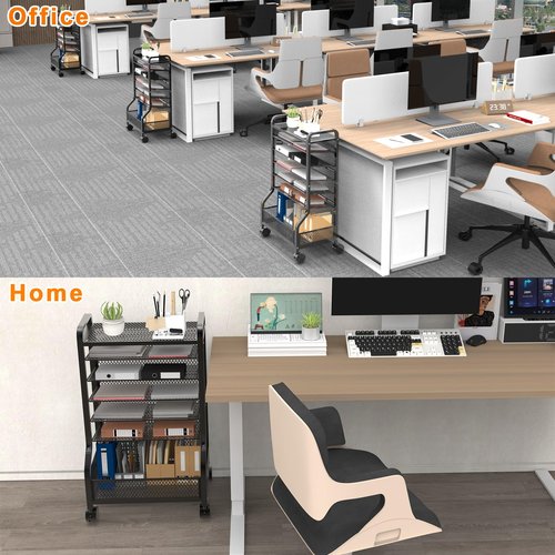 Cankm 7 Tier File Organizer Beside Desk, Rolling File Cart with Sliding Trays Ideal for Office Organization in Offices, Schools, and Studios
