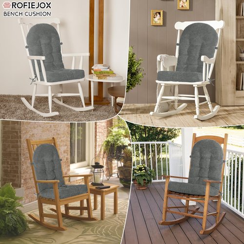 ROFIEJOX Rocking Chair Cushion - Chenille Fabric, High-Density Sponge, Durable Comfort Double-Sided Tufted Seat Pads with Ties, Chenille︱Pearl Light Grey, 44x19x4 inch