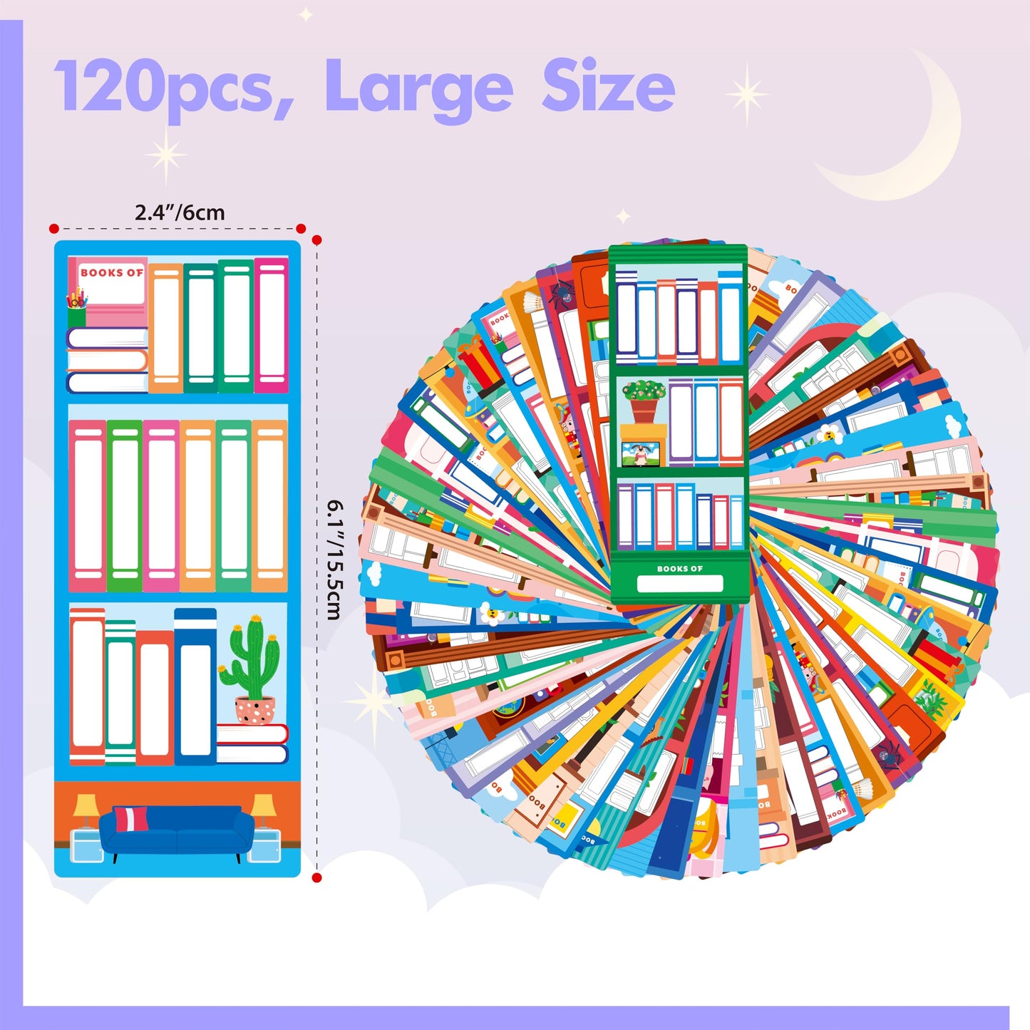 120 PCS Book Tracker Bookmarks, 30 Bookshelf Designs Double Sided Reading Page Markers Reading List Bookmarks for Kids, Adults, Students, Book Lovers All Ages (2.4” x 6.1”)