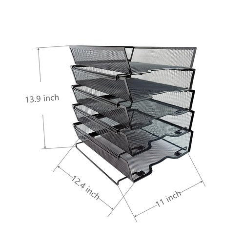 SREGGSIY 5 Tier Letter Tray Desk File Organizer,Metal Paper Organizer for Office Supplies,Black