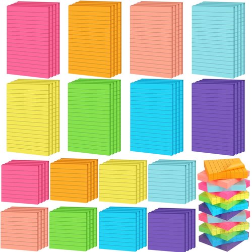 Yexiya 64 Pcs Lined Sticky Notes Self Stick Notes with Lines Bright Assorted Colors Sticky Pad for Home Office Products Post Memos, 1920 Sheets(4 x 6 Inch, 3 x 3 Inch,Vivid Color)