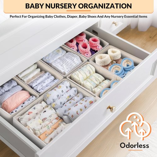 FANS-ONE Drawer Organizer Clothes, 21 Pack Dresser Organizer for Baby Clothes, Underwear, Socks, 3 Sizes Foldable Closet Organization and Storage Bins for Nursery, Bedroom (Beige)