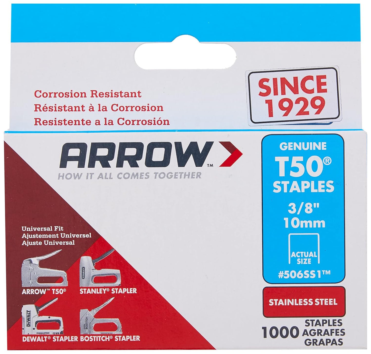 Arrow Fastener Heavy Duty T50 Stainless Steel Staples - 3/8-Inch Leg & Crown, 1000 Count