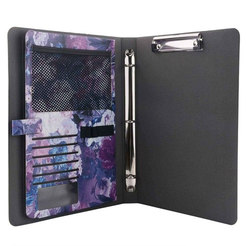 XIAOZHI Professional Portfolio, Floral Painting PU Leather Binder Padfolio, Business Planner Organizer with 3-Ring Binder, Purple, 9.5 x 9.5 x 12.8