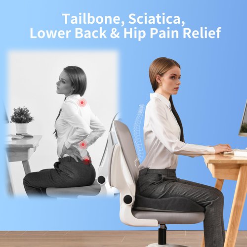 Zickskt Seat Cushion for Office Chair, Gel & Memory Foam Chair Cushion, Sciatica & Coccyx Pain Relief Cushion for Long Sitting Office Workers, Car Drivers