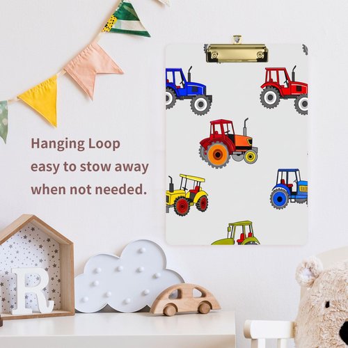Tractor Print Farm Vehicle Colorful Acrylic Clipboard Student Clipboards 12" x 9" Kids Clinical Clip Boards Art Office Nursing School Gold