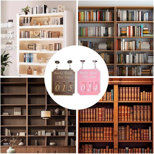 Handmade Wooden Hanging Bookshelf – Books Read This Year Counter & Bookish Wall Decor – Rustic Book Lover Sign for Home, Office, or Classroom (Pink)
