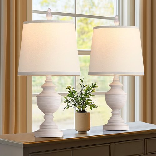 PARTPHONER Retro Table Lamps Set of 2, Bedside Lamp for Bedroom Rustic Farmhouse Table Lamps for Living Room, 22" Vintage Nightstand Lamps with White Shades, White
