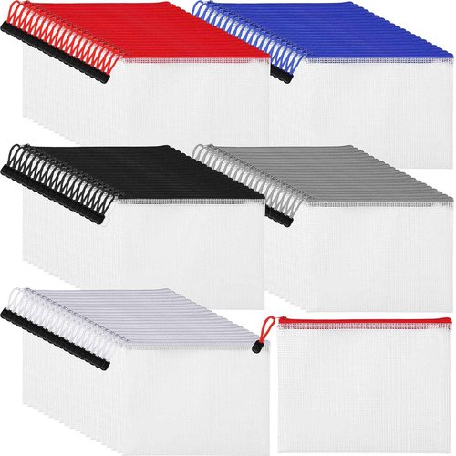 Fainne 100 Pcs Mesh Zipper Pouch, A5 Waterproof Plastic Pouches, 7.1" x 9.5" Travel Pouch Storage Bags with Zipper PVC Pouches Multipurpose Document Bags for Classroom Office Home (Plain Colors)