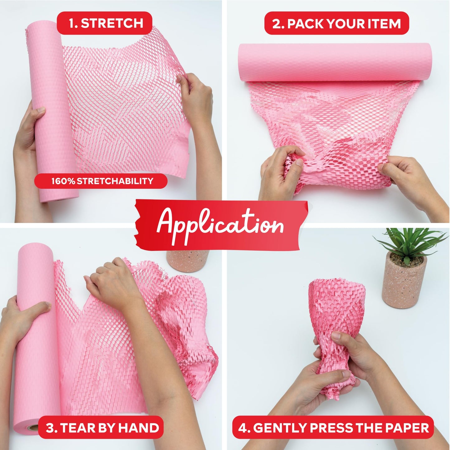 Pink Honeycomb Packing Paper for Moving 15-Inch x 118-Feet Bubble Honeycomb Wrap, Honeycomb Wrapping Paper for Packing Cushion with 30 Fragile Stickers Packing Supplies by Xfasten