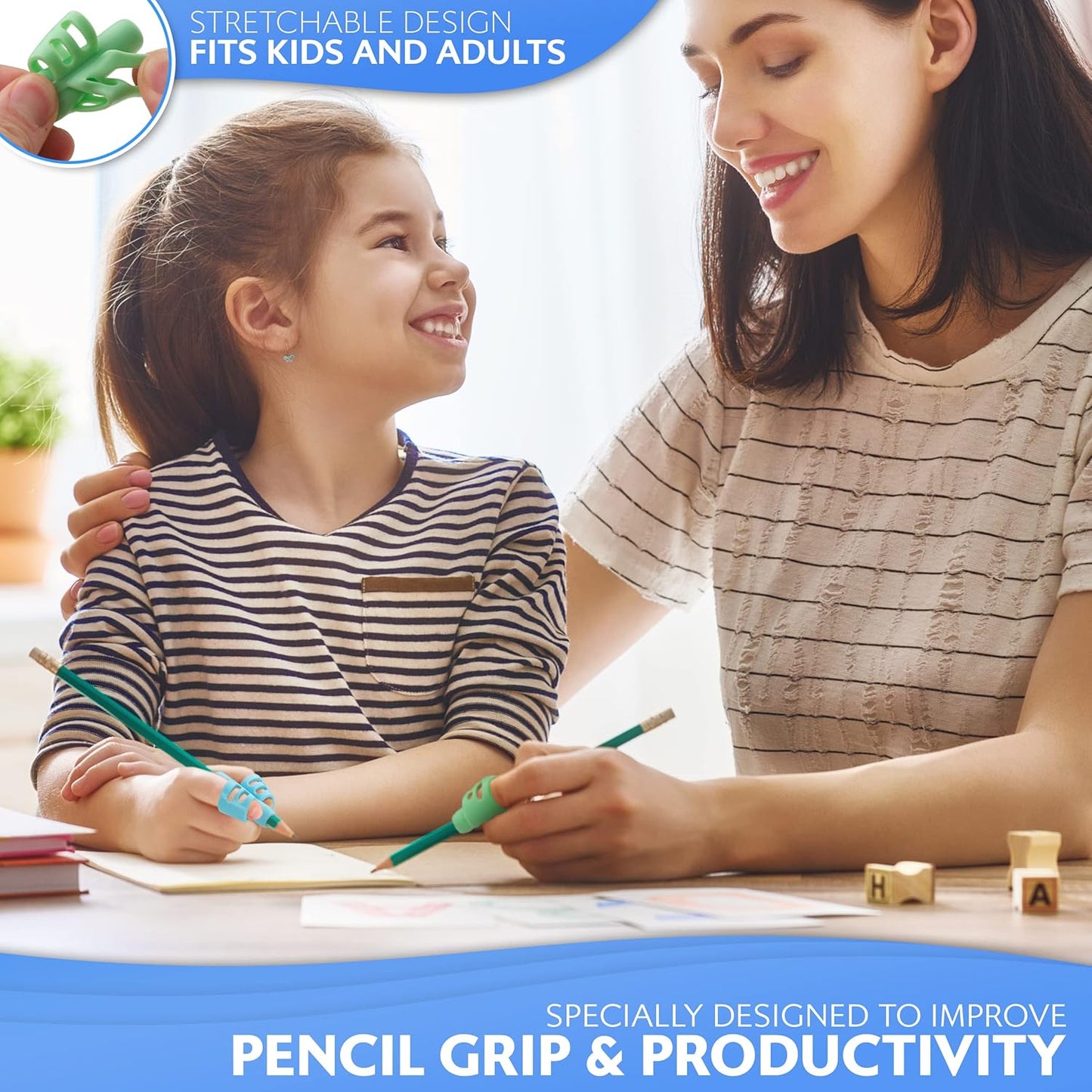 Stylo Pencil Grips for Kids - Ergonomic Handwriting Tools for Ages 2-5 | Left & Right Handed - 3 Pack