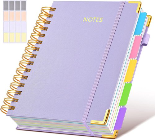 Regine Switzerland A5 Hardcover Spiral Notebook - 300 Pages with Removable Dividers | Purple College Ruled Journal for Work & School