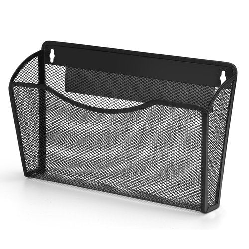 AZFUNN Magnetic Wall File Holder, Hanging Mounted Paper Mail Organizer, Vertical Pockets File Folder Document Basket for Office, Home, Classroom, Black (1 pack)