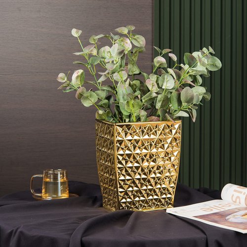 RXLVCKY Ceramic Gold Square Garbage Can Kitchen Trash Cans - Wastebasket, Garbage Container Bin for Bathroom, Bedroom, Kitchen, Home Office, and Kids Room, Holds Waste