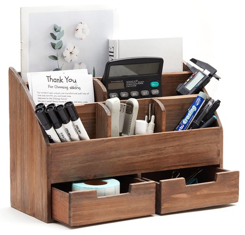 Executive Office Solutions Vintage Rustic Wooden Office Desk Organizer & Mail Rack For Desktop, Tabletop, or Counter - Distressed Torched Wood-Store Supplies, Desk Accessories, Mail – Brown (WO3)