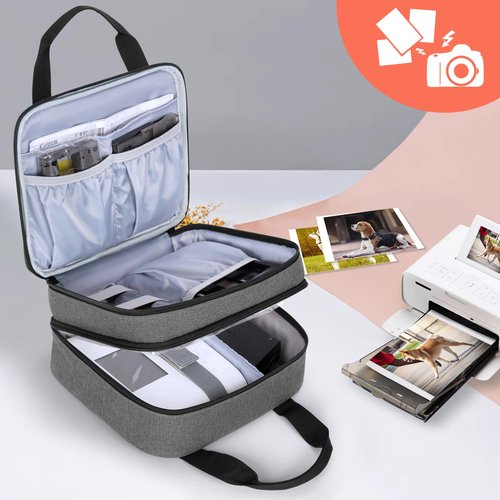 LUXJA Photo Printer Case Compatible with Canon SELPHY CP1500 / CP1300 / CP1200, Photo Printer Bag with Accessory Pockets, Gray