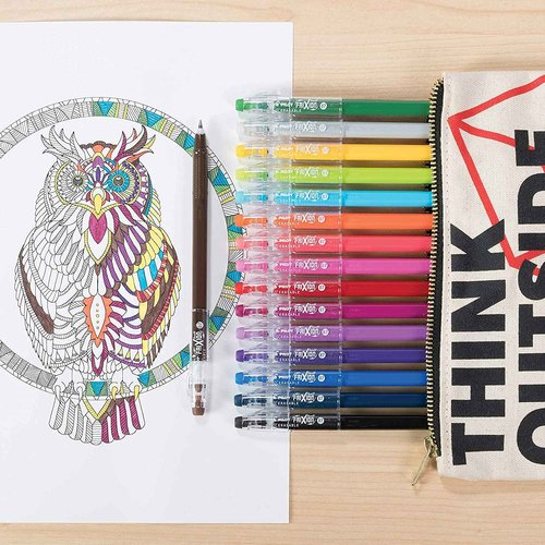 Pilot, FriXion ColorSticks Erasable Gel Ink Pens, Fine Point 0.7 mm, Tub of 36, 24 Black & 12 Blue
